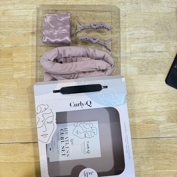 Curly Q Heatless Curl Set Heat Free Curling Tube Clips Travel Satin Bag Blush - Picture 4 of 7